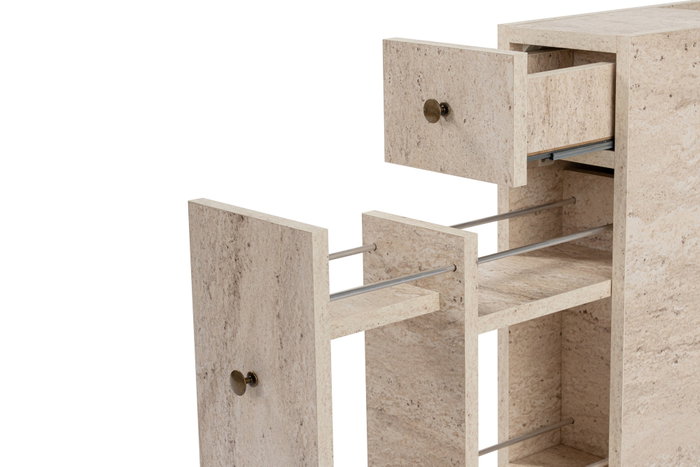 Hanah Home Armario de Baño Travertino, Mueble Auxiliar Elegante con 2 Cajones y Estanterías, Tablero de Partículas Melamina 18mm, Color Travertino